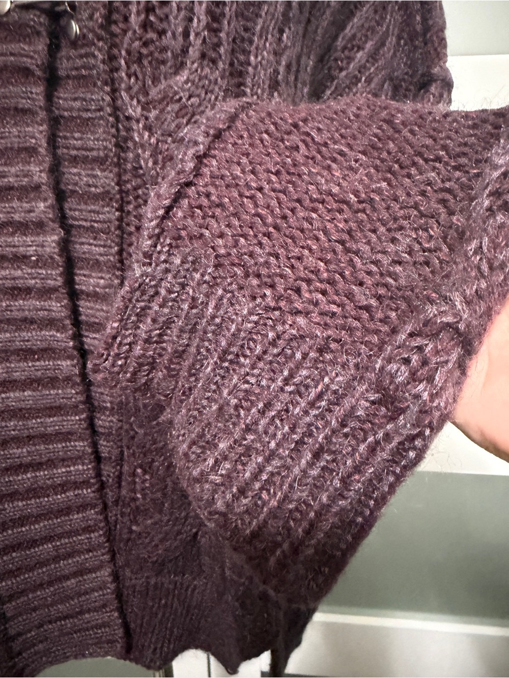 All Saints Spitalfields Cable Knit Cardigan Sweater Plum - Picture 7 of 9